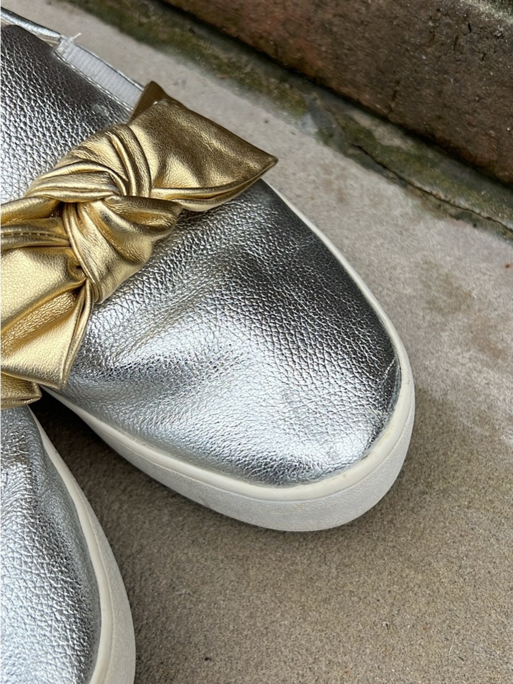 Michael Kors Metallic Silver Slip-On Mules with Gold Knot - Picture 9 of 9